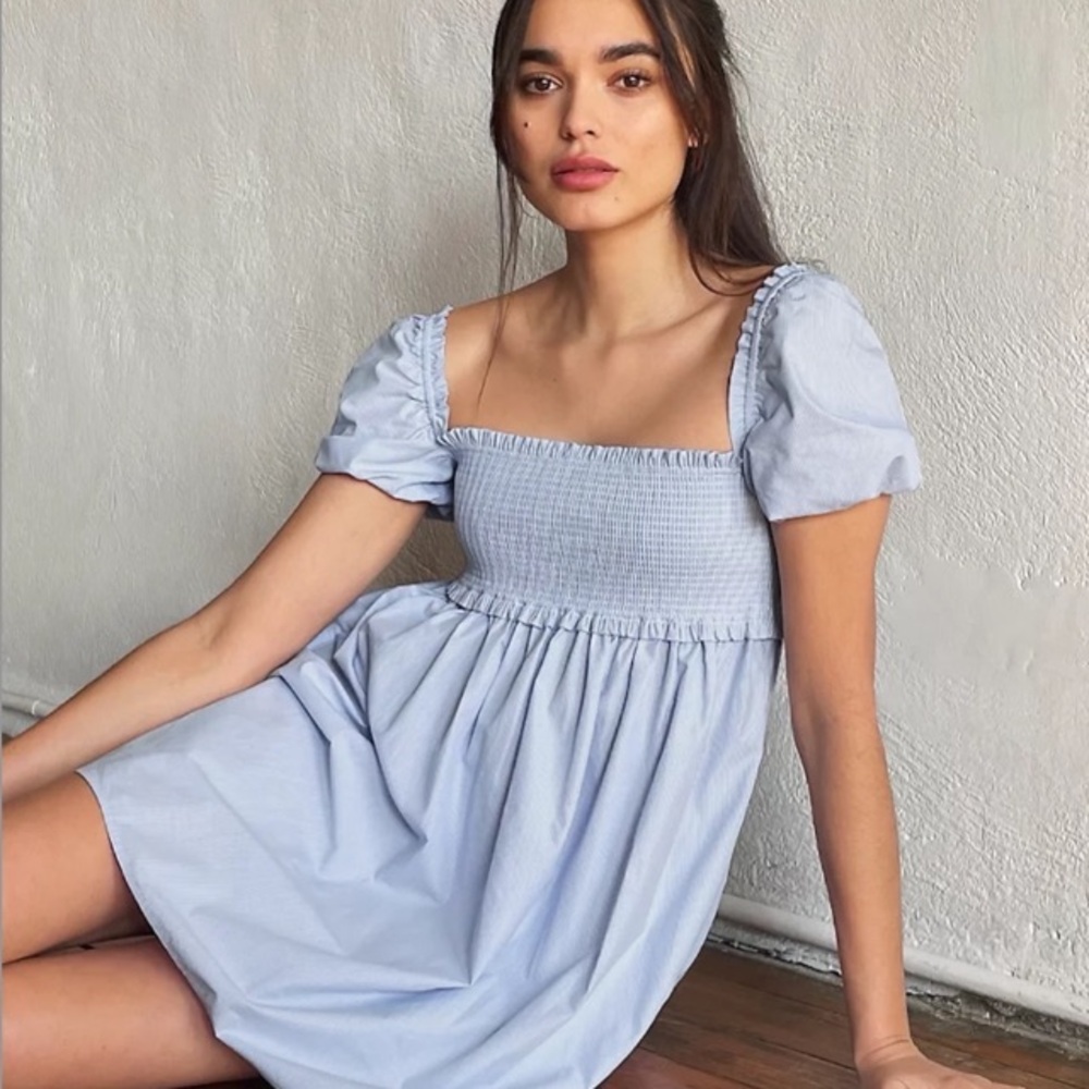 Sunday Best / Hadley puff sleeve smocked babydoll dress Light Blue